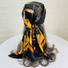 Classic Chain Print Satin Square Scarf 35.4in (90cm) Imitation Silk Sunscreen Shawl Hijab Beach Wrap for Spring Summer