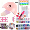 12-in-1 Nail Art Tool Set with Pink USB LED Lamp, Stainless Steel Manicure Tools, Professional Manicure Kit