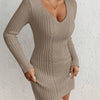 Women's Olive Green A-Line Sweater Dress - V-Neck Short Sleeve Flowy Hem, Versatile Casual to Formal