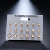 9-Pair Classic Square Stud Earrings Set – Alloy Artificial Crystal Studs for Women, Everyday & Valentine's Gift