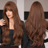 Women's Long Loose Curly Wig – Heat-Resistant Synthetic Hair, Tea Brown with Rose Net Cap for Everyday & Party