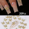 20-Pack Silver Butterfly Nail Charms 3D Rhinestone Nail Art Decorations