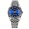 Elegant Blue Steel Automatic Mechanical Watch for Women – Round Alloy Case Vintage Wristwatch
