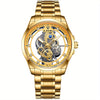 LIGE Vintage Gold-Tone Stainless Steel Watch for Men & Women – Transparent Back, Visible Quartz Movement & Date Display