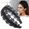 Wide Lace Floral Headband for Women – Vintage Non-Slip Hairband with Teeth, Solid Color