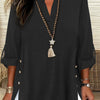 Plus Size Faux Denim Blouse with Decorative Buttons & Tassel Knot Front High-Low Hem Spring/Summer Polyester Blend