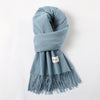 Solid Color Tassel Scarf with Fringe - Lightweight Polyester Shawl for Women