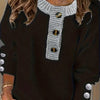 Plus Size Oversized Women's Sweater - Soft Knit Pullover with Button Front Placket, Long Sleeve Crew Neck for Fall/Winter