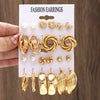 11-Pair Gold Earring Set – Mixed Shape Zinc Alloy Studs for Women Daily Wear & Gifts