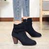 Womens Glam Ankle Booties - Pointed Toe Zipper Booties with Block High Heel, Fabric Upper & Rubber Sole