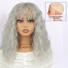 18-Inch (45 cm) Long Black Curly Wig with Bangs - Heat-Resistant Synthetic Hair, Rose Net Cap, Natural Look for Women