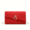 Women's Envelope Evening Clutch – Microfiber Leather Chain Strap Bag with Gold Hardware (Red, Black, Rose, Pink, Apricot, Yellow, Blue, Green)