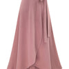 Plus Size Cotton Midi Skirt — High-Waist Slit with Side Knot, Slight Stretch, Machine-Washable