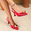 Elegant French Pointed-Toe High Heel Ankle-Strap Sandals for Women - Buckle Party & Casual Heels in Red, Orange, Black, Beige & White