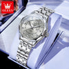 OLEVS Women's Automatic Mechanical Watch - Stainless Steel Dual Calendar Luminous Rectangular Case
