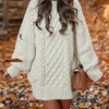 Cable Knit Midi Sweater Dress - Long Sleeve Crew Neck Loose Knit for Women