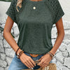 Women's Lace Sleeve Cropped Tee - Elegant Solid Color Summer Blouse, Breathable Machine-Washable Top