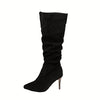 Women's High-Heel Pointed Toe Stiletto Boots - Slip-On Fabric Upper & Rubber Sole, All-Season Party and Office Heels