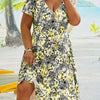 Plus Size Floral Deep V-Neck Short Sleeve Dress - Stretchy Fitted Casual Beach Dress for Spring Summer Fall