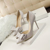 Women's Korean Pointed-Toe Stiletto Heels with Bow | Ultra-High 3–4 in (7.6–10.2 cm) PU Upper - All-Season