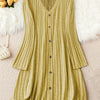 Plus Size V-Neck Long Sleeve Tunic Dress – Solid Color Autumn Winter Elegant Stretch Knit for Women