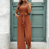 Women's Sleeveless V-Neck Belted Wide-Leg Jumpsuit - Casual Chic Spring/Summer