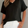 Women's Black V-Neck Blouse – Lightweight Semi-Sheer Polyester Top for Office & Casual Wear, Machine Washable