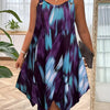 Plus Size Sleeveless Summer Dress – Gradient Print with Pockets, Asymmetrical Hem & Round Neck, Machine Washable