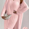 Plus Size Cozy Teddy Bear Sweater Dress & Strapless Cardigan Set - Red Ribbed Knit Two-Piece for Fall/Winter