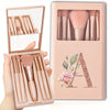 5-Piece Soft Fluffy Makeup Brush Set with Mirror – Rose Gold Letter Pattern, Travel Foundation & Eyeshadow Brushes