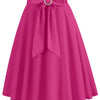 Bow Front Flared Midi Skirt with Ruffle Hem - Elegant A-Line Women's Skirt