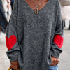 Plus Size V-Neck Heart-Pattern Pullover Sweater – Loose Oversized Knit for Fall/Winter