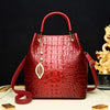 Women's Minimalist Crocodile PU Bucket Bag – Zipper Closure, Removable Strap Hand & Shoulder Bag (White, Red)