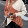 Plus Size Twist Front Colorblock V-Neck Sweater - Long Sleeve Knit Pullover for Fall and Winter
