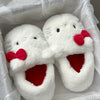 Bow-Embellished Plush Slippers for Women, Fluffy Non-Slip Indoor House Shoes, Kawaii Cozy Homewear (White)