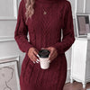 Women's Cable Knit Sweater Dress - High Neck Rib-Knit Long Sleeve Fall/Winter