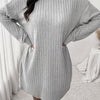 Plus Size High Neck Ribbed Knit Dress Long Sleeve Knee-Length Casual Winter Dress