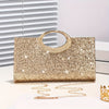 Gold Sequin Evening Clutch with Detachable Chain Strap and Snap Closure, Sparkling Wedding Prom Handbag