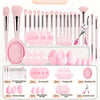 37-Piece Full Makeup Brush & Tool Kit — 20 Multi-Functional Brushes, 6 Sponges, 6 Powder Puffs, Eyelash Curler & Cleaning Bowl