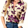 Elegant Women's Floral Blouse - Long Sleeve Button-Up with Lapel Collar, Lightweight Polyester Shirt for Office & Casual