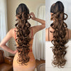 32 in (81 cm) Deep Wave Claw Ponytail Extension - Heat-Resistant Synthetic Clip-In, Burgundy/Brown/Black/Red Gradient
