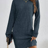 Women's Knit Turtleneck Bodycon Dress - Long Sleeve Solid Color