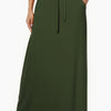 Women's Green Maxi Skirt with Pockets — Elastic Waist Tie, Stretch Polyester, Machine Washable
