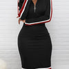 Black and White Striped Stretch Bodycon Dress - Machine Washable, High Elasticity Crew Neck for Work and Casual