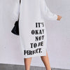 Plus Size Navy Oversized Sweaterdress - Midi A-Line Pullover with 'It's Okay Not to Be Perfect' Print, Medium Stretch, Machine Washable