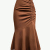 Mermaid Hem Midi Dress with Wave Wrap Train, H-Line A-Line Silhouette, Frill Detail, Brown/Beige Party & Wedding Guest Dress