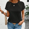Women's Lace Sleeve Cropped Tee - Elegant Solid Color Summer Blouse, Breathable Machine-Washable Top