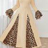 Plus Size Leopard Print Mermaid Gown - Square Neck, Puff Bell Sleeves, Zipper Back, Short-to-Long Train Evening & Prom Dress
