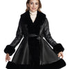 Women's Midi Faux Fur-Lined Faux Leather Belted Coat, Elegant Winter Long Sleeve Jacket