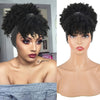 2-in-1 Headband Wig with Bangs – Short Kinky Curly Afro High Puff Head Wrap Wig for Women (Synthetic, Black/Burgundy/Dark Brown)